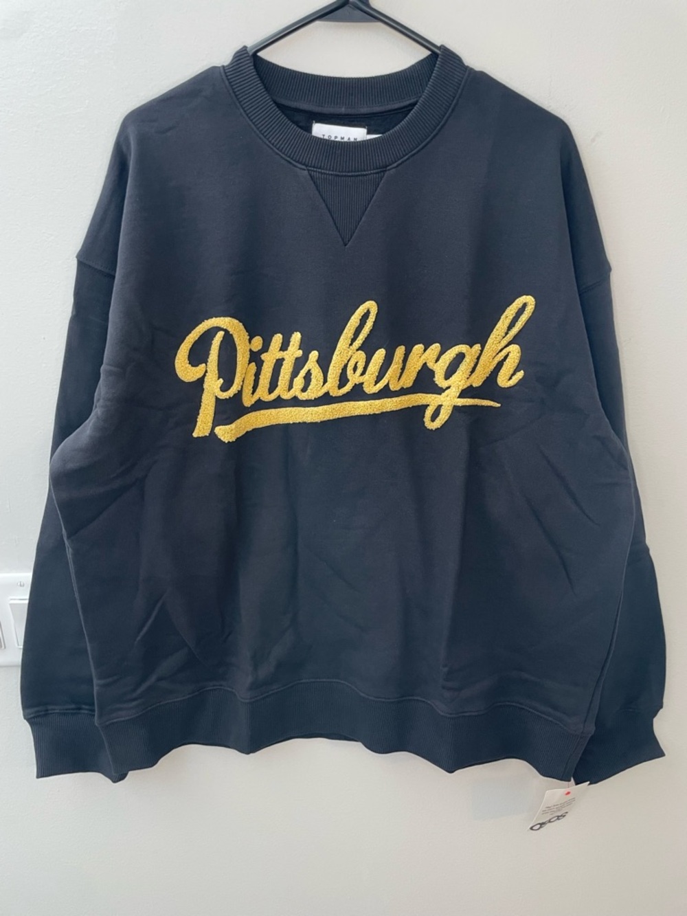 Topman Pittsburgh Relaxed Fit Sweatshirt Embroidered Black Men’s Size Medium NWT